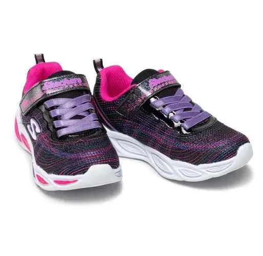 Girls Skechers Shimmer Beams - Sparkle Glow Black/Multi Light Up Kids Shoes