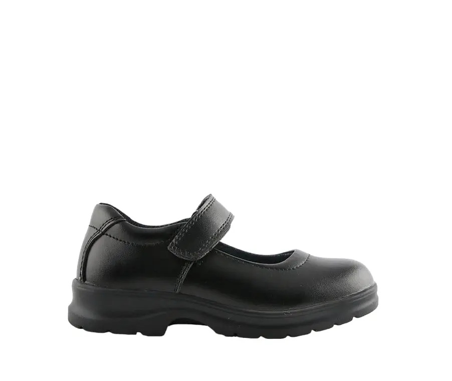 Grosby Ella Jnr 2 Black Girls Kids Leather Slip On Shoes