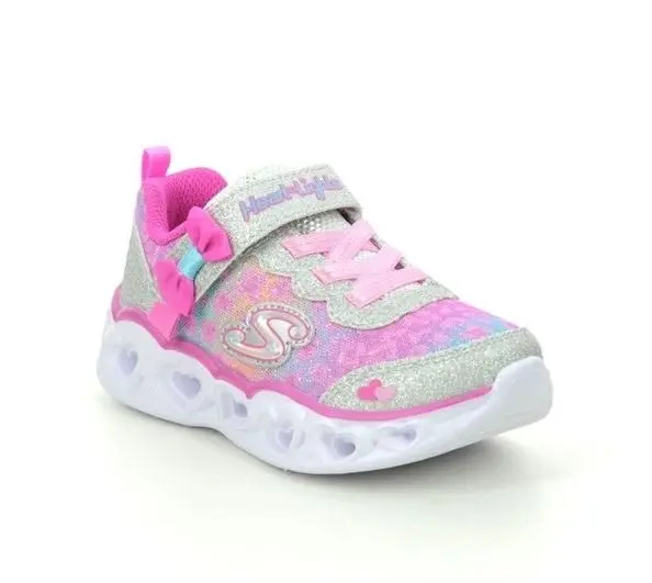 Kids Skechers Heart Lights Untamed Silver/Hot Pink Infant Girls Light Up Trainers