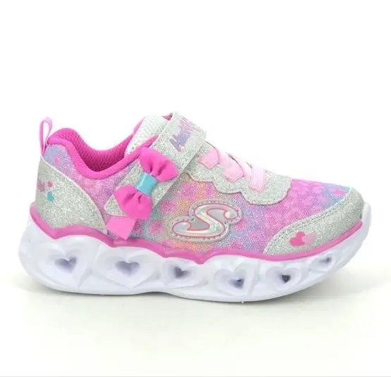 Kids Skechers Heart Lights Untamed Silver/Hot Pink Infant Girls Light Up Trainers