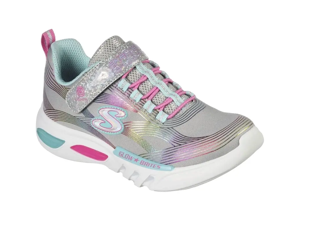 Kids Skechers Glow - Brites Grey/Multi Girls Light Up Trainers