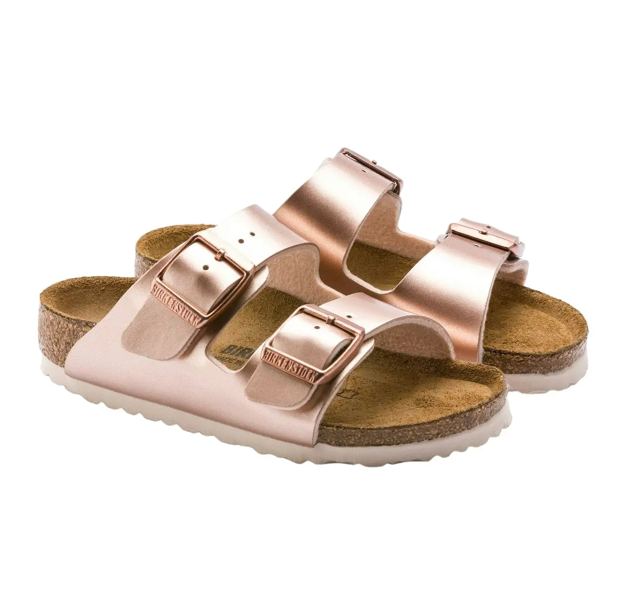 Kids Birkenstock Arizona Birko-Flor Metallic Copper Unisex Slip On Sandals