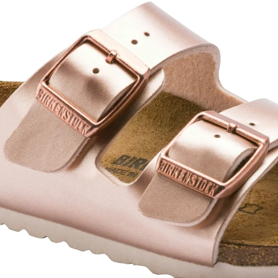 Kids Birkenstock Arizona Birko-Flor Metallic Copper Unisex Slip On Sandals