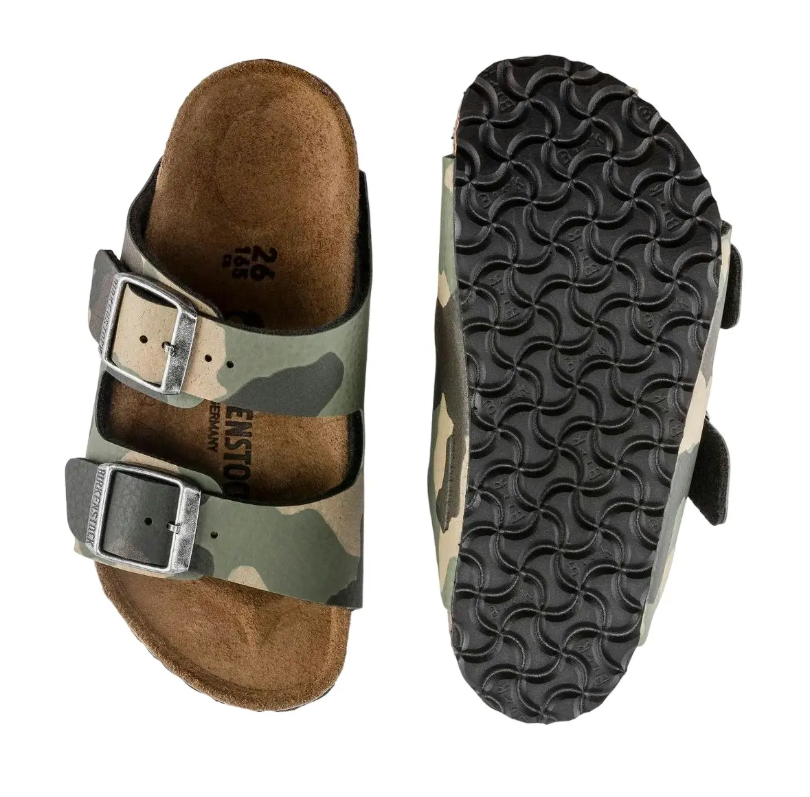 Kids Birkenstock Arizona Birko-Flor Camo Khaki Unisex Slip On Sandals