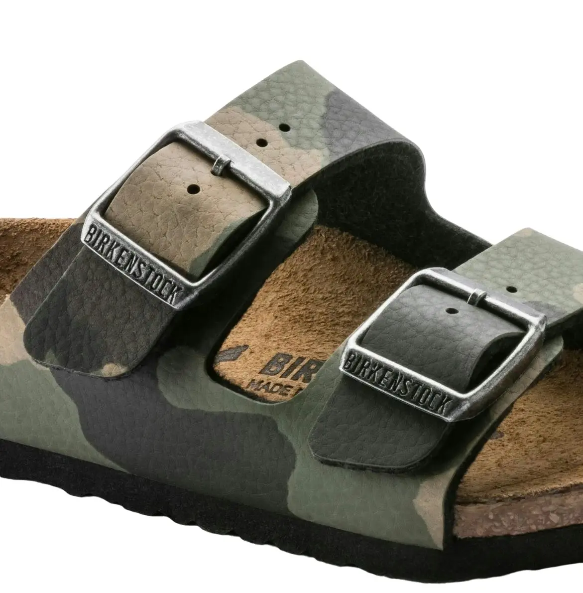 Kids Birkenstock Arizona Birko-Flor Camo Khaki Unisex Slip On Sandals