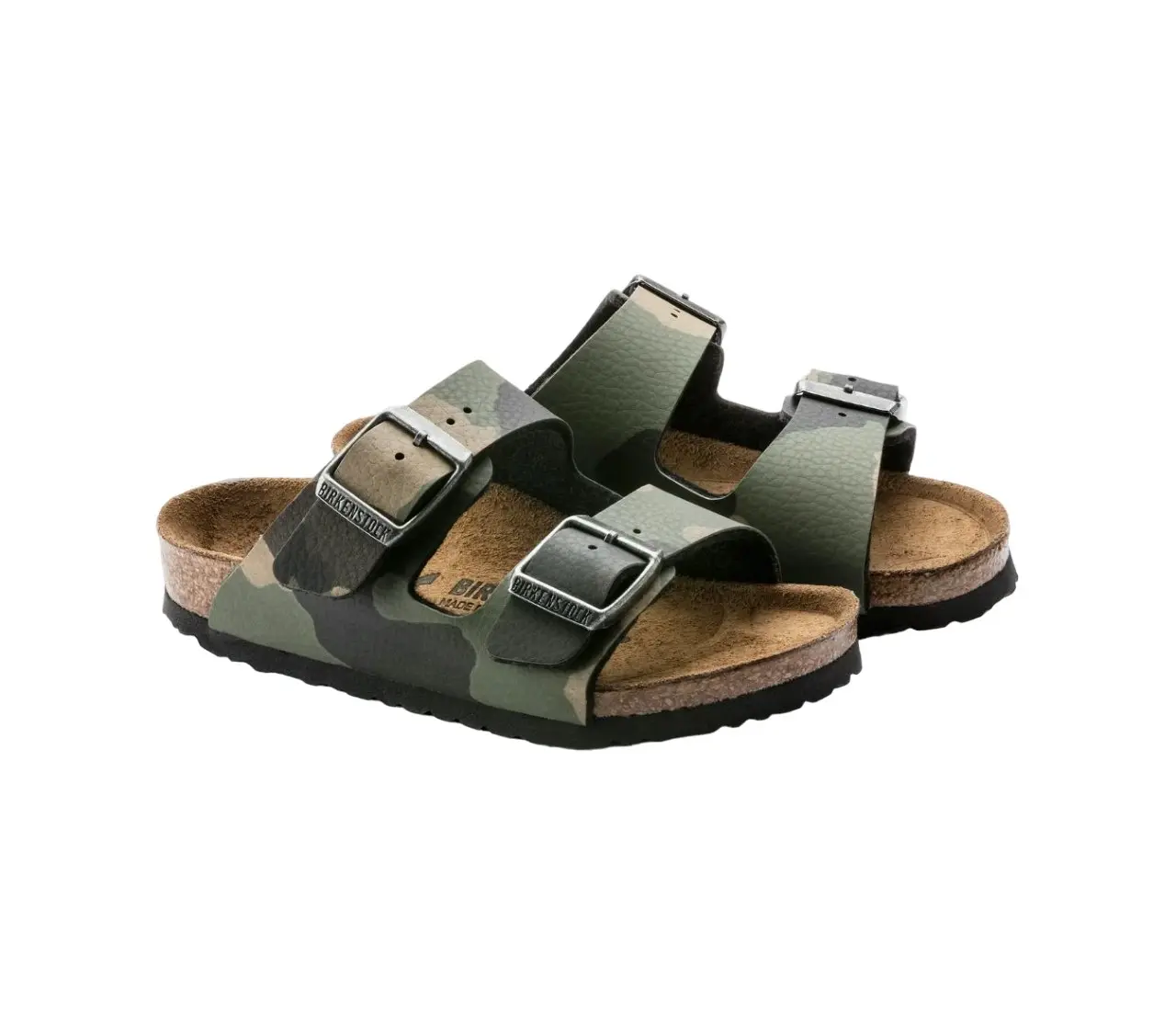 Kids Birkenstock Arizona Birko-Flor Camo Khaki Unisex Slip On Sandals