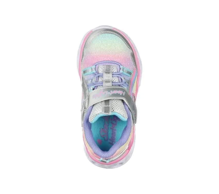 Kids Skechers Heart Lights - Rainbow Lux Silver/Multi Infant Girls Light Up Trainers