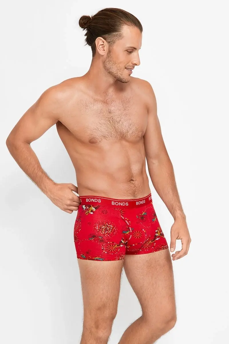 Mens Bonds Guyfront Trunk Underwear Red Lucky Dragon