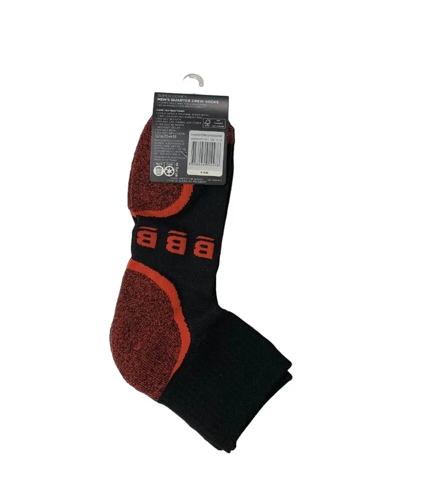 10 Pairs X Bonds Mens Super Comfy Quarter Crew Socks Black & Orange