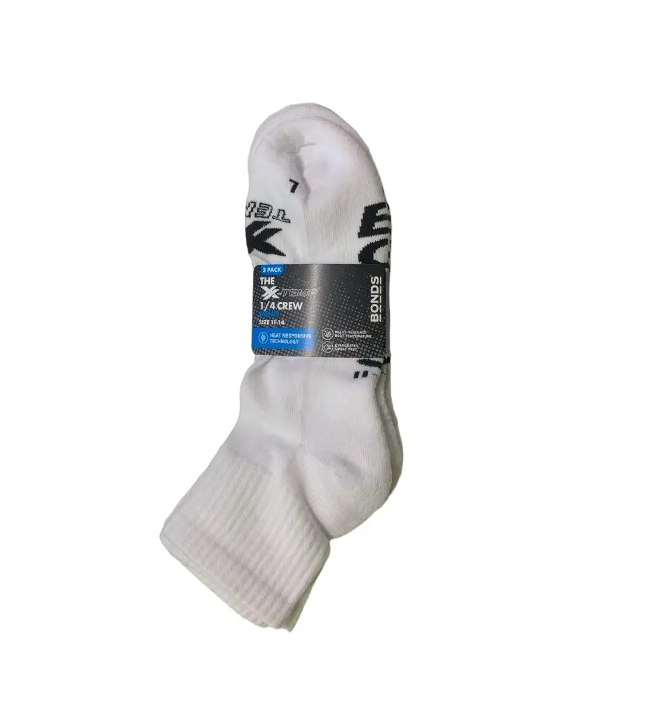 12 Pairs X Bonds Mens X-Temp Quarter Crew Socks White With Black