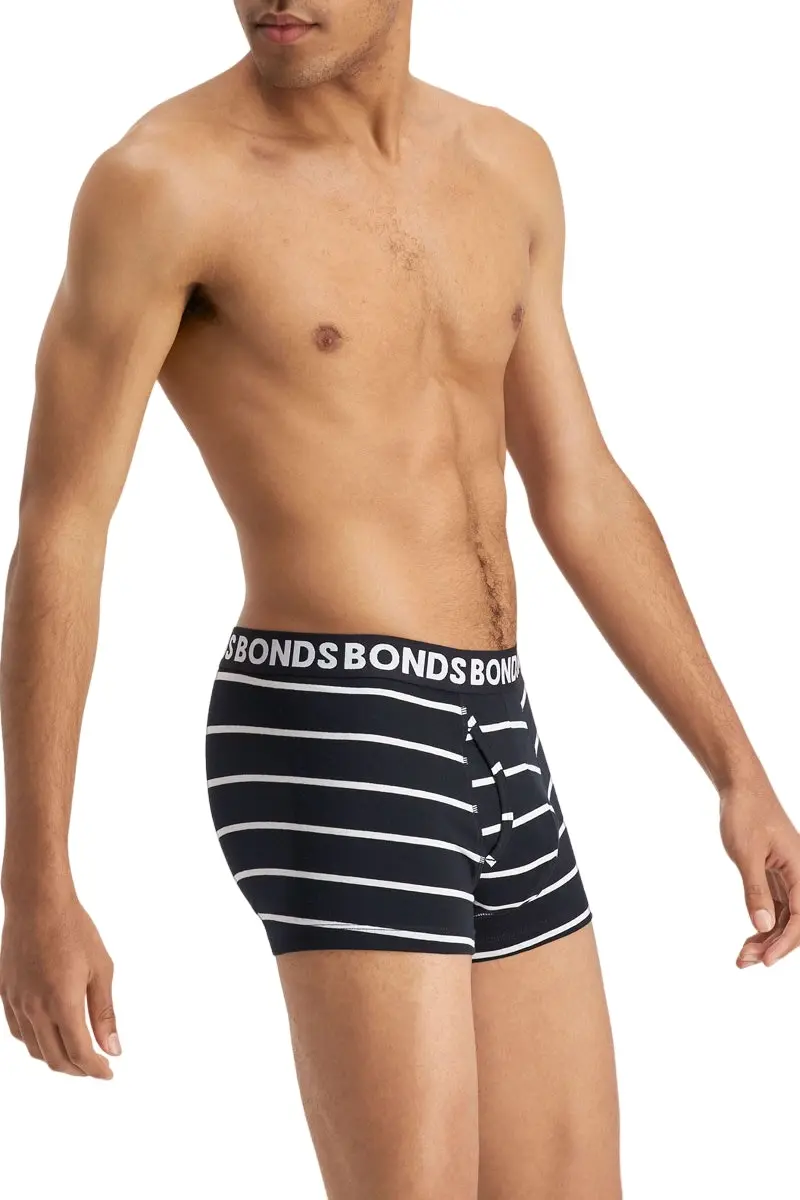 15 X Mens Bonds Everyday Trunks Underwear Black Stripe / Charcoal / Black