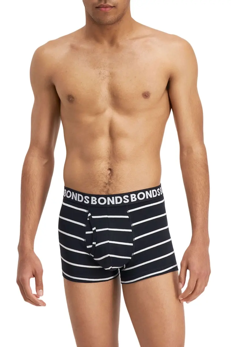 15 X Mens Bonds Everyday Trunks Underwear Black Stripe / Charcoal / Black