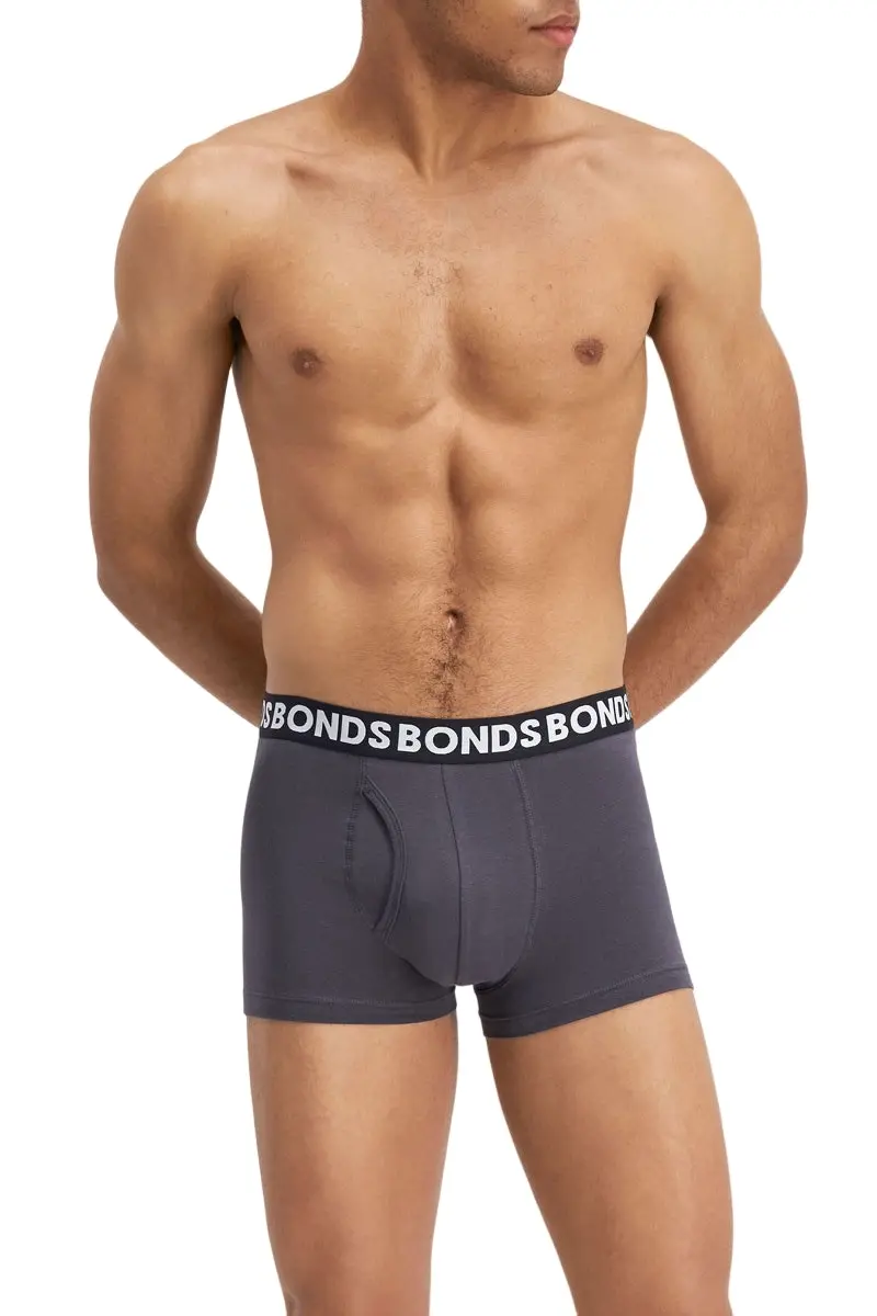 12 X Mens Bonds Everyday Trunks Underwear Black Stripe / Charcoal / Black