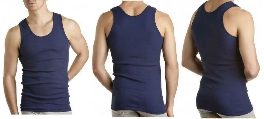 4 x Bonds Chesty Singlets White Navy Undershirt Chestys Mens Sizes Singlet Warm