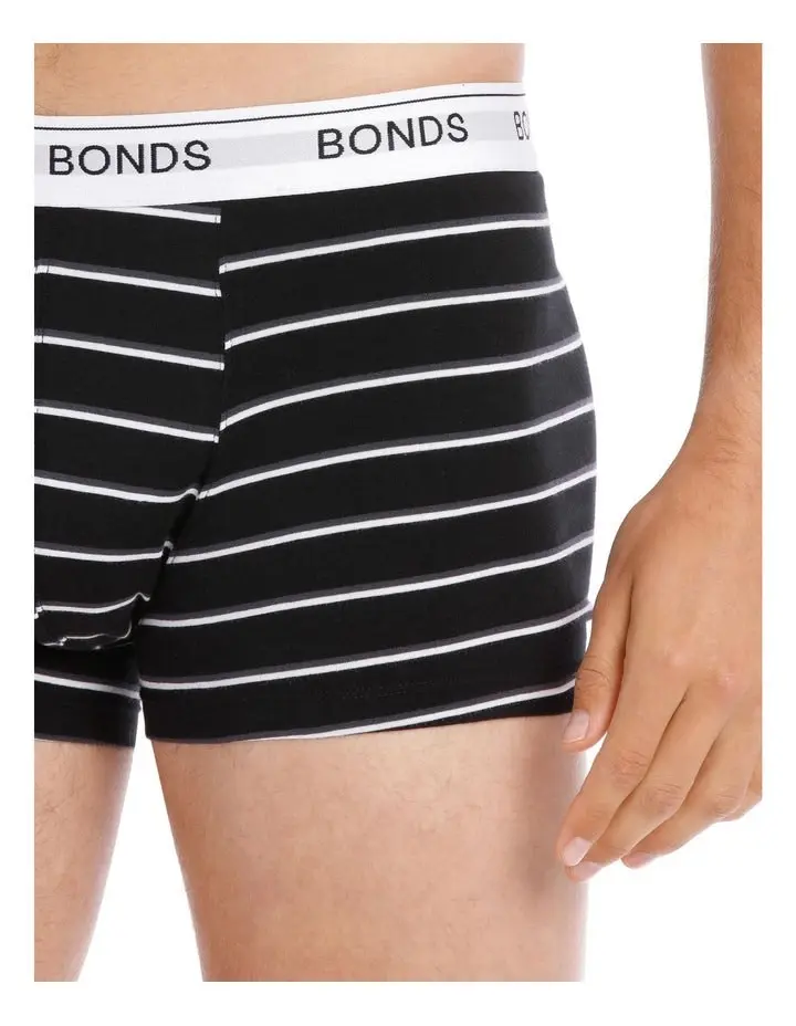 24 X Bonds Mens Guyfront Trunks Underwear Black / Grey Stripe