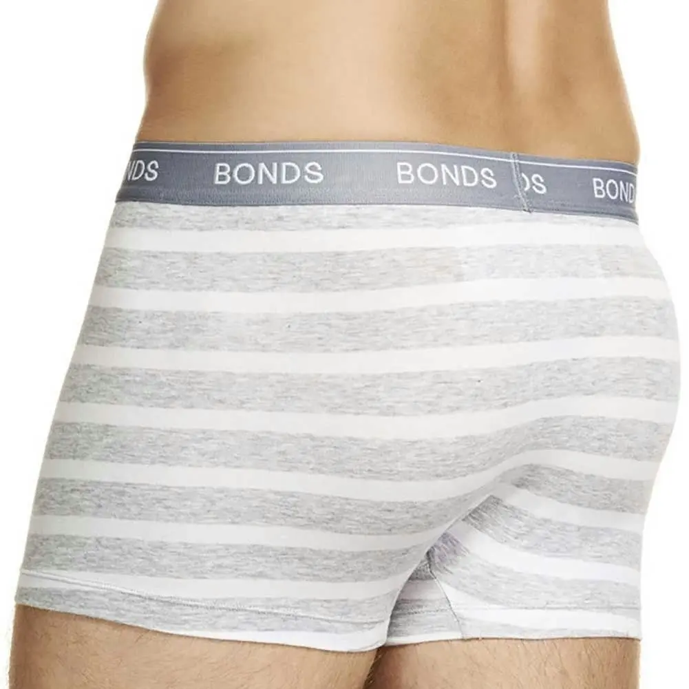 24 X Bonds Mens Guyfront Trunks Underwear Black/Grey/Grey Stripe