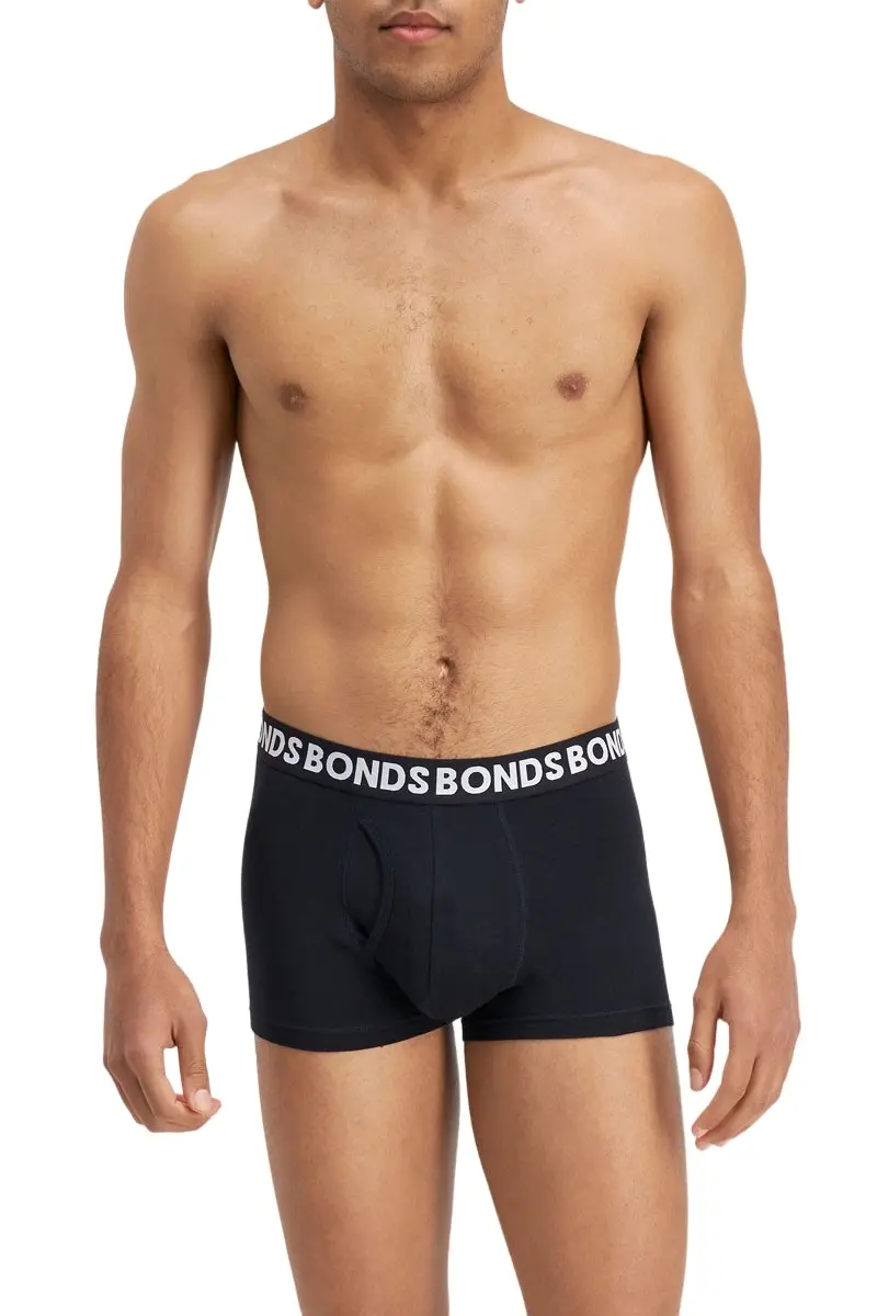 9 x Mens Bonds Everyday Trunks Underwear Black Stripe / Charcoal / Black