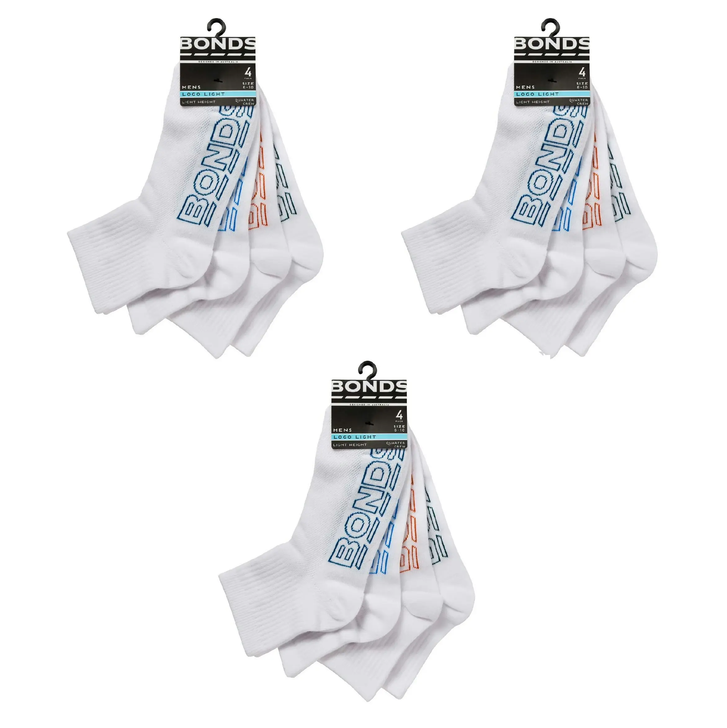 12 X Mens Bonds Lightweight Quarter Crew White Socks