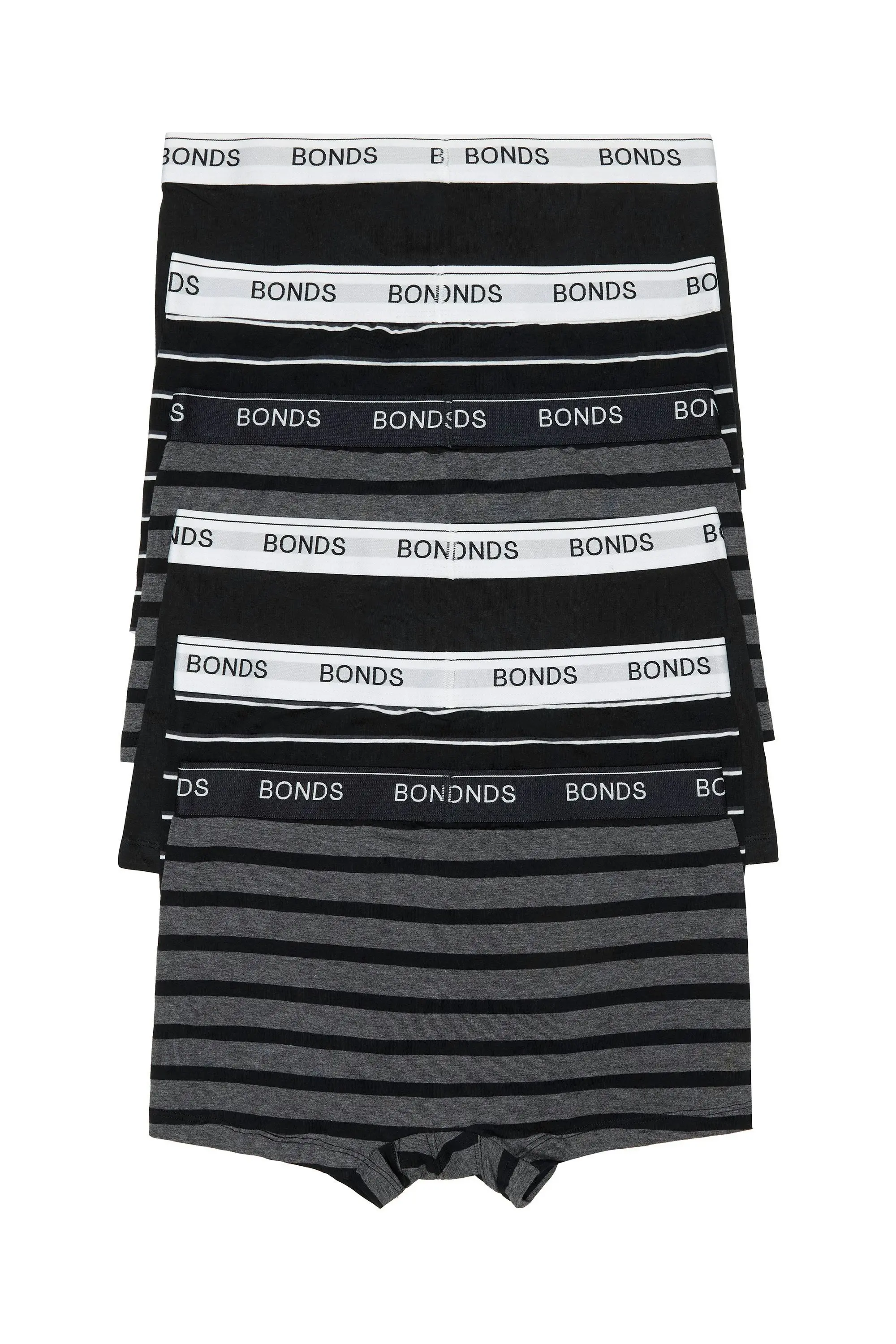 18 X Bonds Mens Guyfront Trunks Underwear Black / Grey Stripe