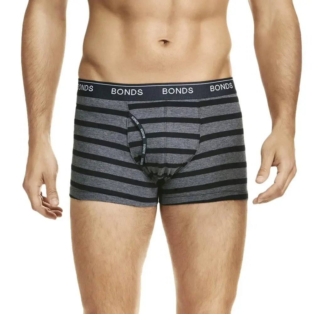 18 X Bonds Mens Guyfront Trunks Underwear Black / Grey Stripe