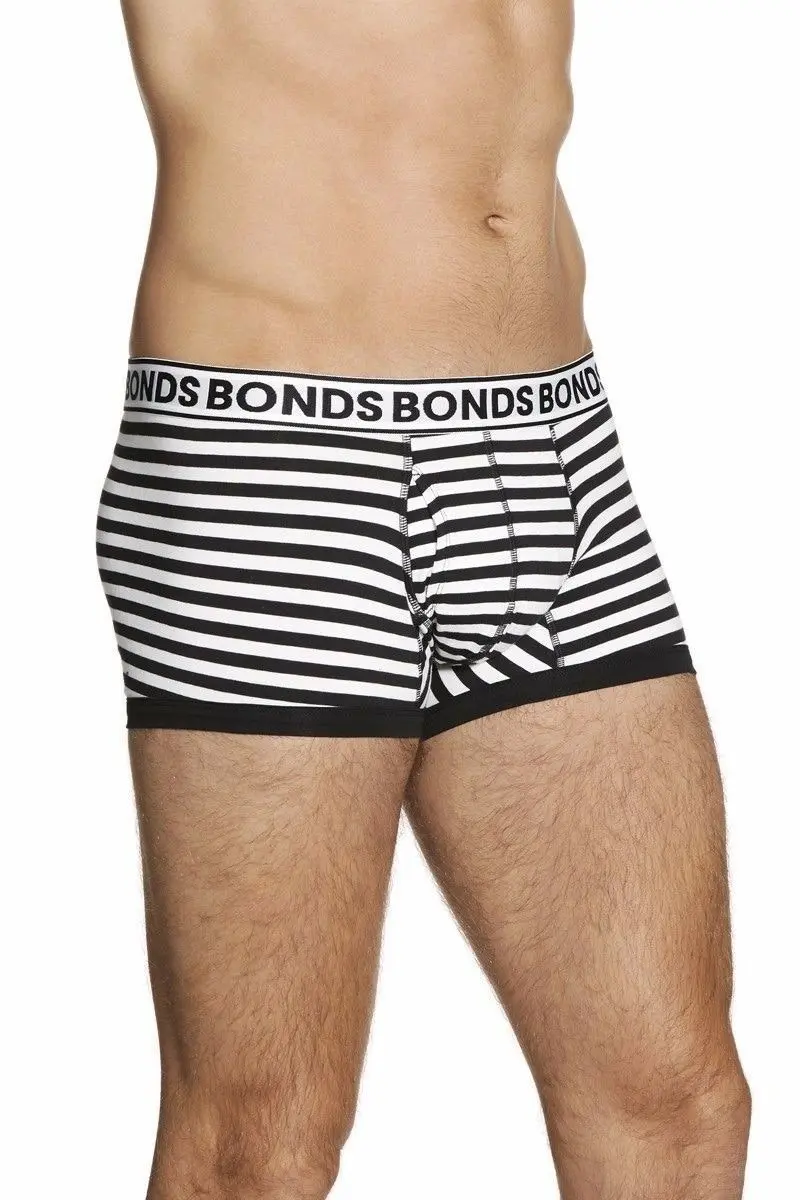 5 x Bonds Mens Striped Fit Trunk Trunks Underwear White Black