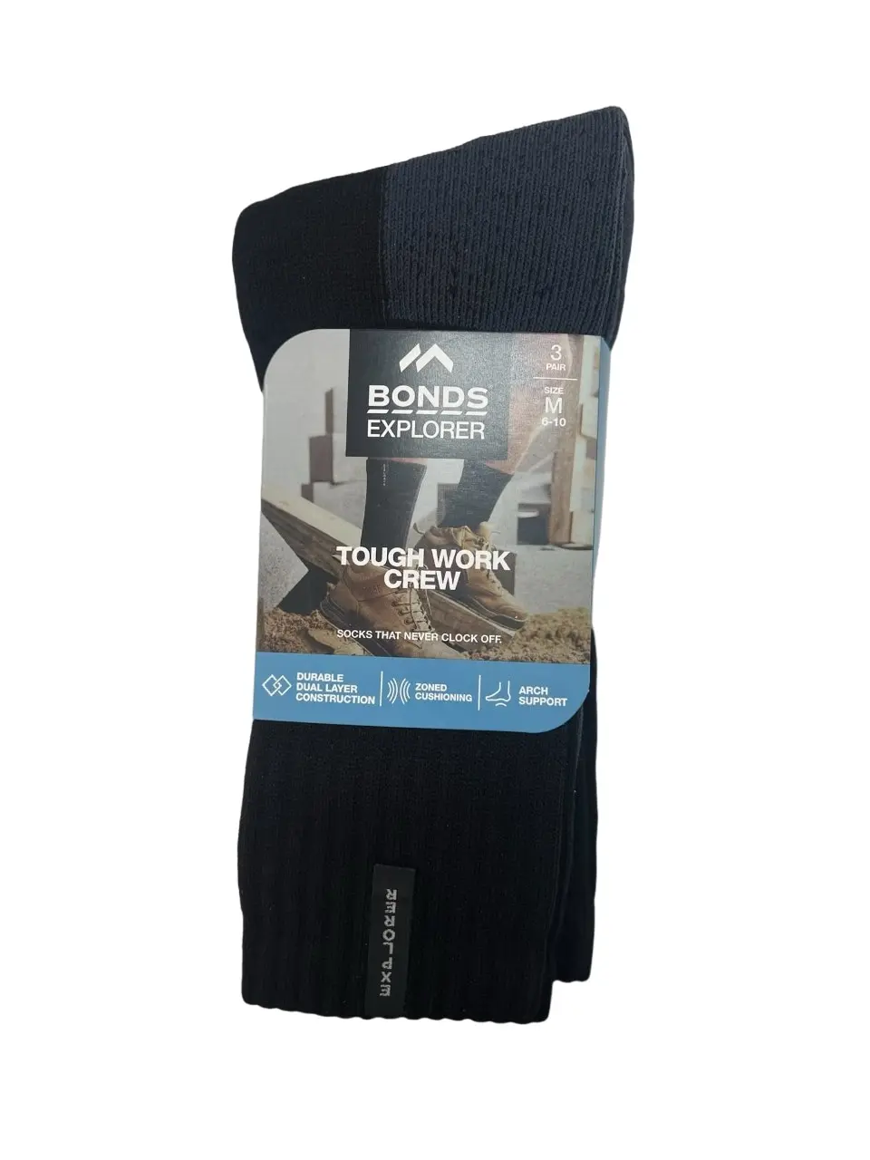 15 X Bonds Explorer Tough Work Crew Cotton Blend Socks Black/Grey