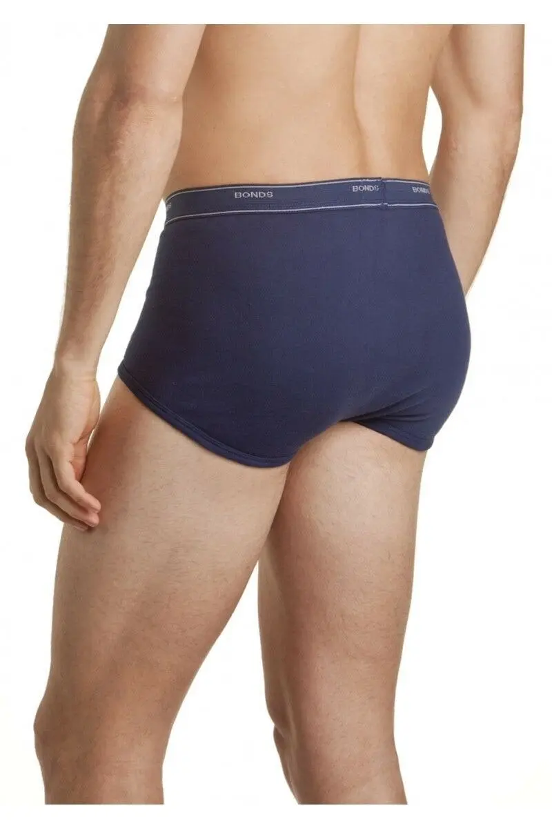 Mens Navy Bonds Cotton Brief Underwear Trunks - 3 Pairs Of Support Briefs