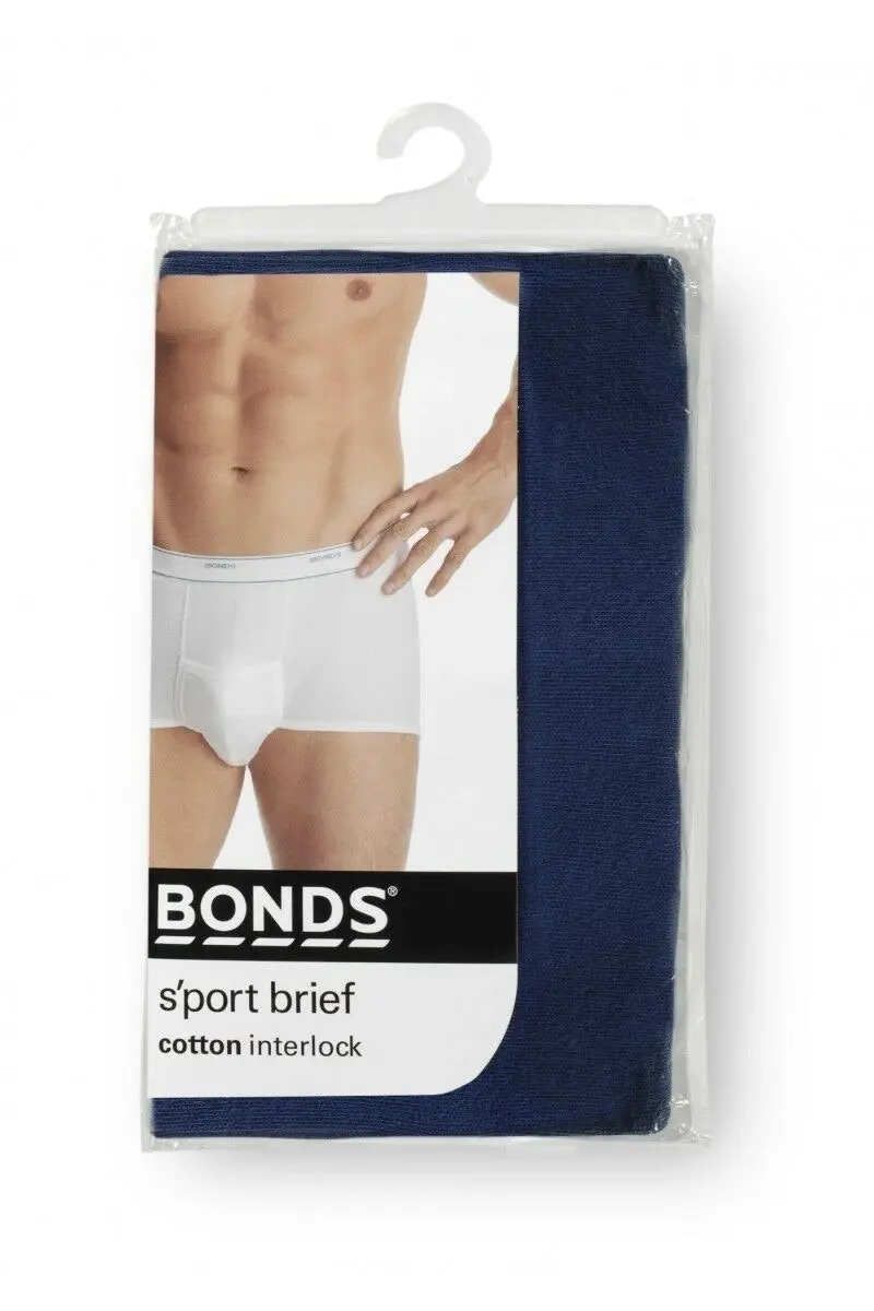 Mens Navy Bonds Cotton Brief Underwear Trunks - 3 Pairs Of Support Briefs