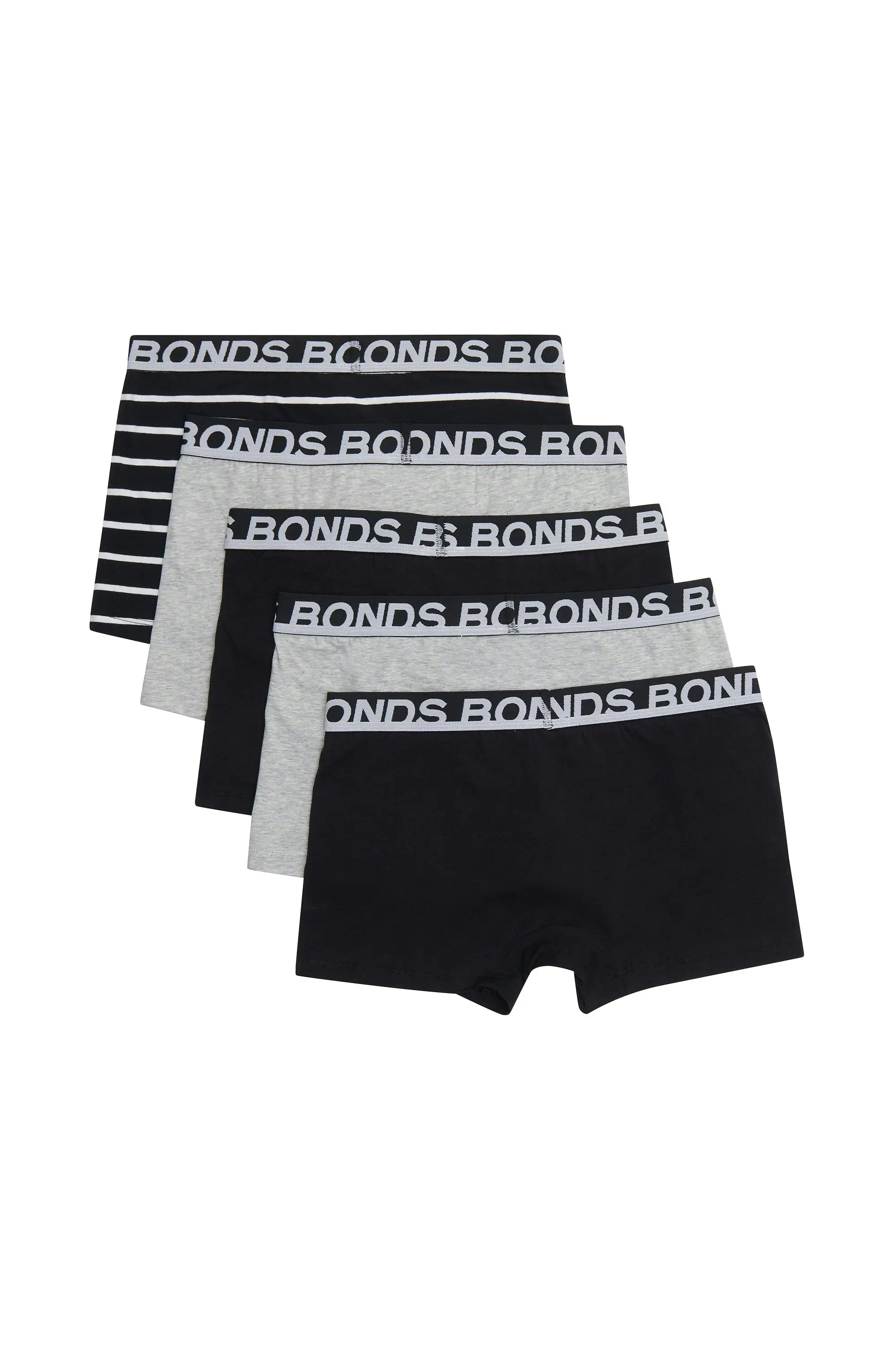 5 x Bonds Mens Everyday Trunks Underwear Black Stripe/Grey/Black