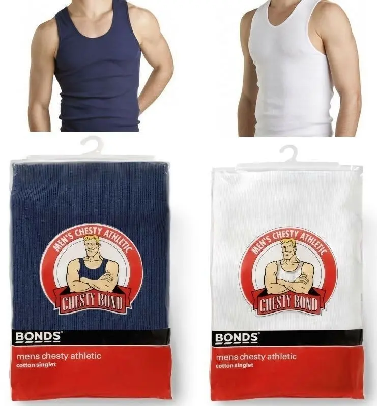 Authentic Mens Bonds 3 Pack Chesty Cotton Singlets Mens Singlet Tee Underwear