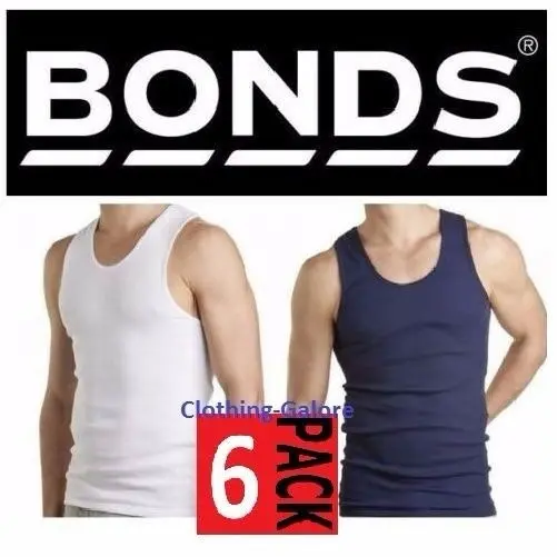 Mens Bonds 6 Pack Singlets Chesty Navy White Cotton Vest Singlet