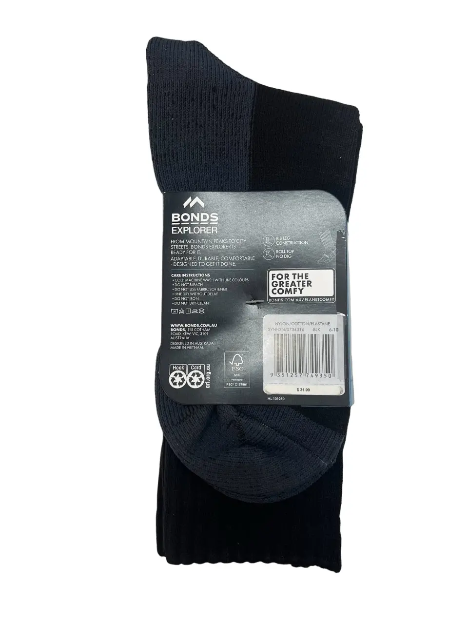 12 X Bonds Explorer Original Crew Wool Blend Socks Black