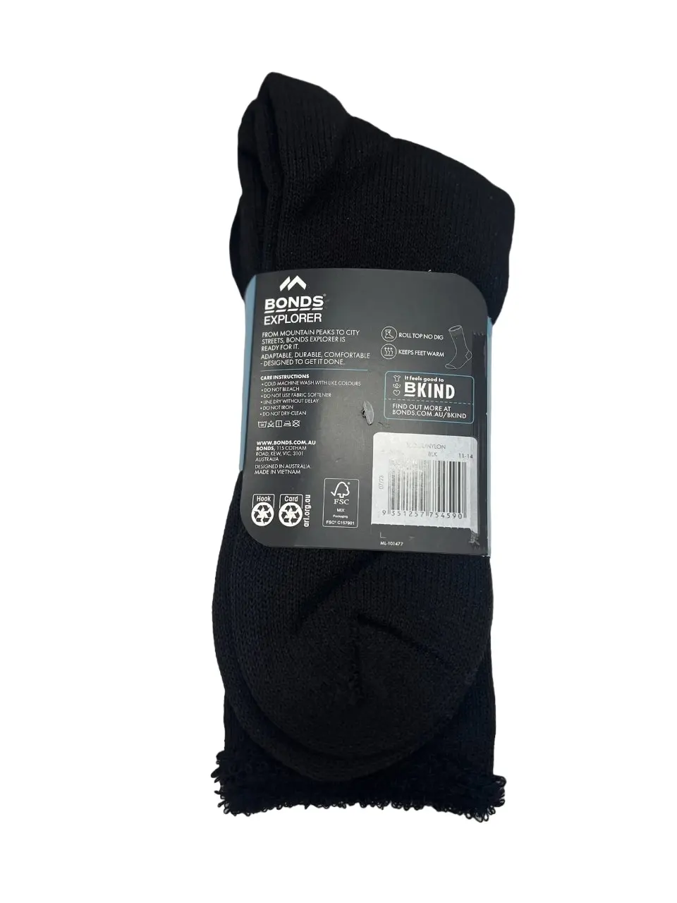 6 x Bonds Explorer Tough Work Crew Cotton Blend Socks Black/Grey