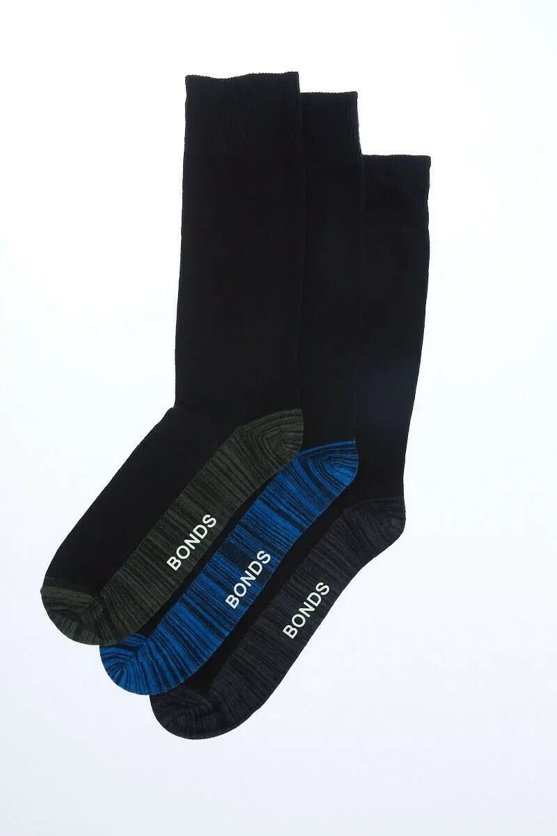 6 x Pairs Bonds Business Crew Socks - Logo Work Black Socks Long