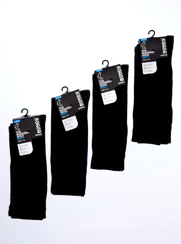 6 x Pairs Bonds Business Crew Socks - Logo Work Black Socks Long