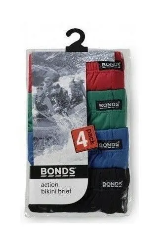 Mens Bonds Action Hipster Brief Jocks 4 Pairs Underwear Black Undies