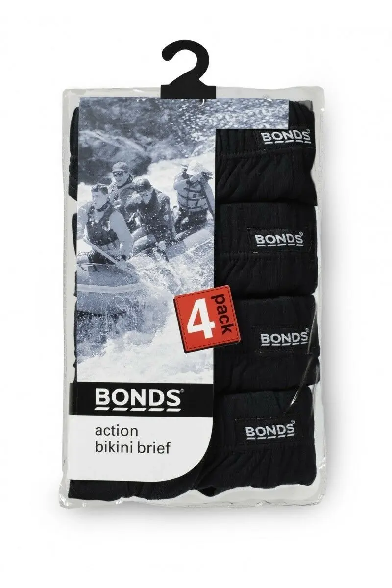 Bonds Mens 4 Pairs Black Action Bikini Brief Underwear Jocks