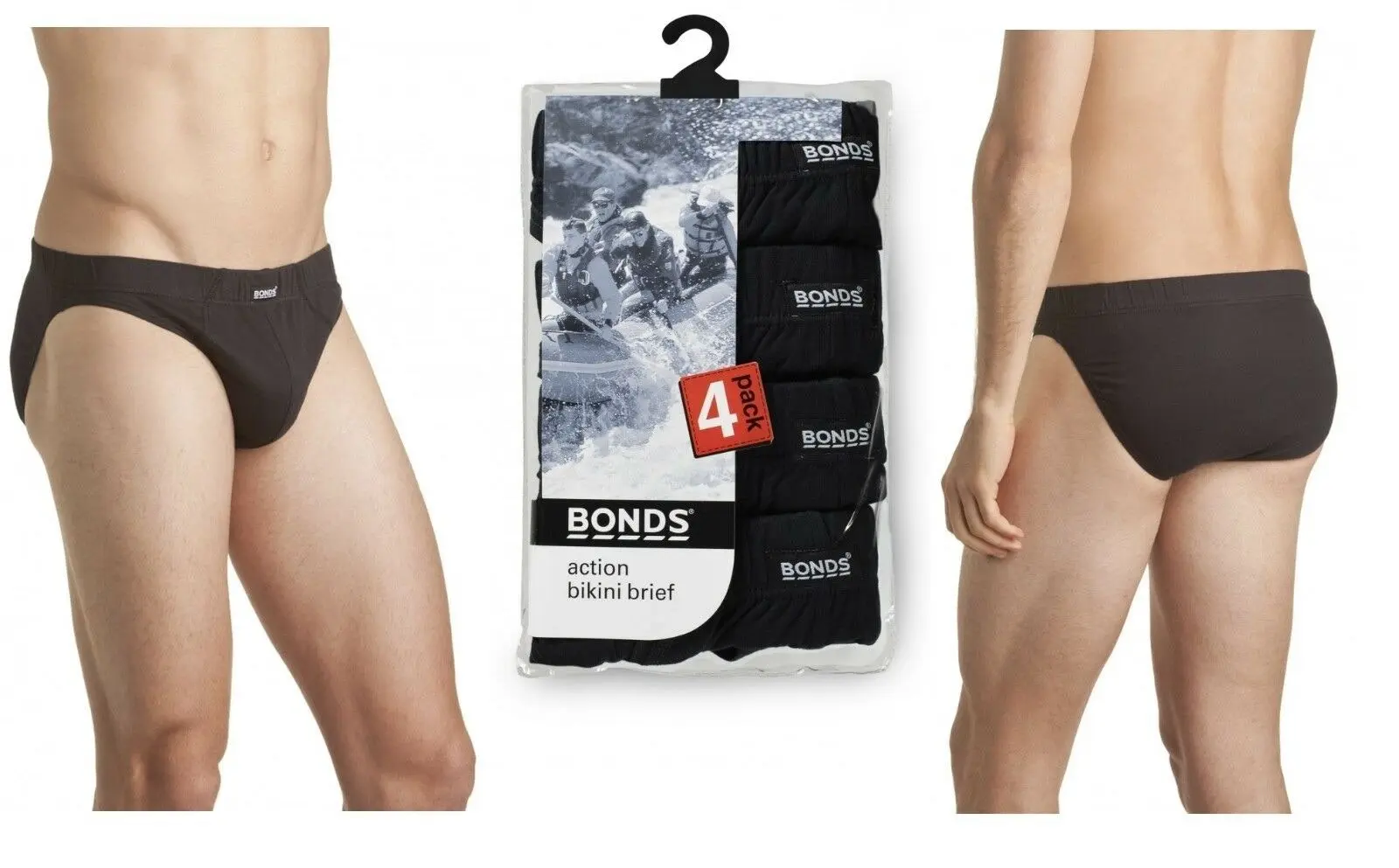 Bonds Mens 4 Pairs Black Action Bikini Brief Underwear Jocks