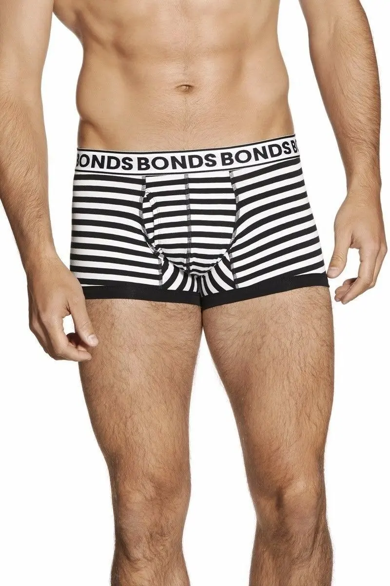 Authentic Bonds Mens Striped Fit Trunk Trunks Underwear Black Blue White Grey