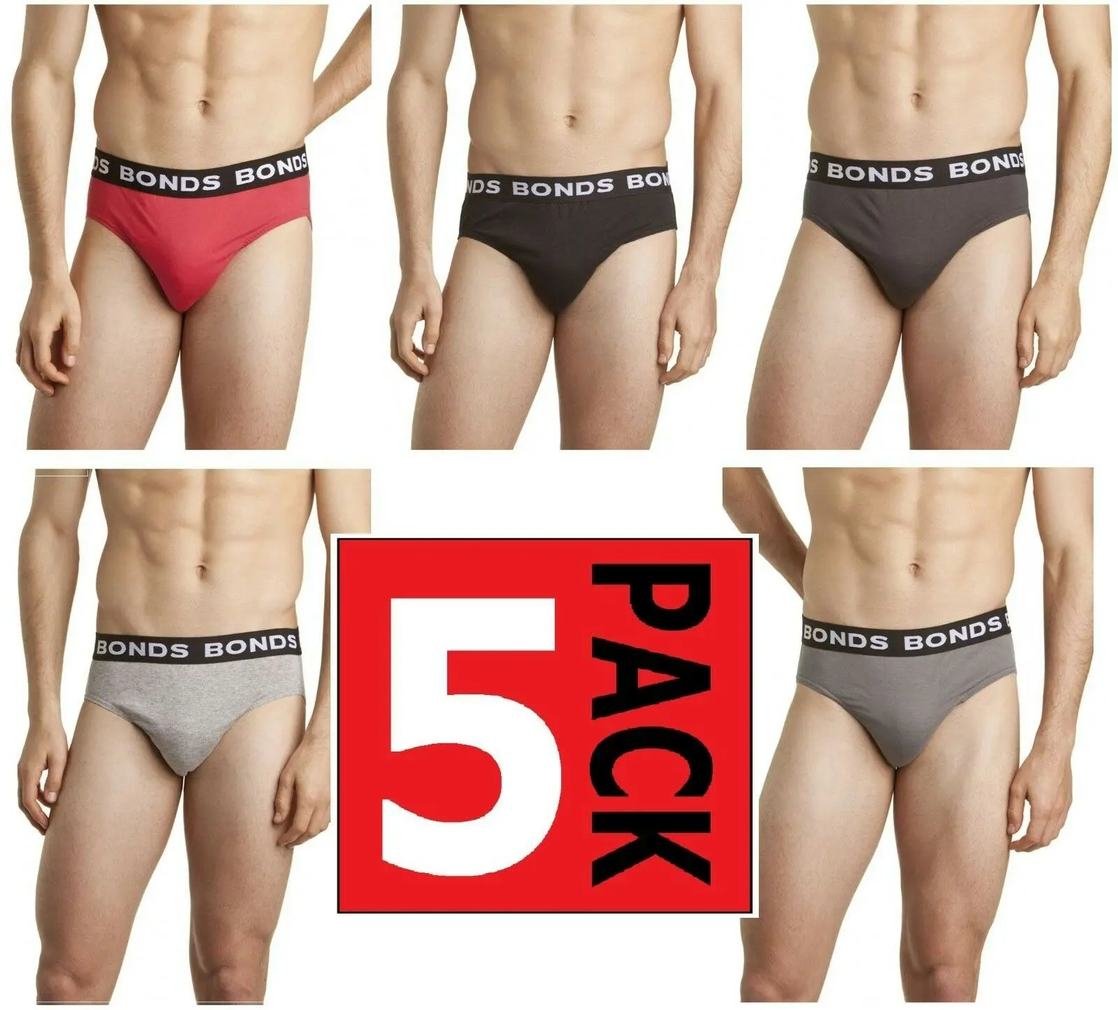 Bonds Mens 5 Pairs Hipster Cotton Underwear Mens Briefs Pairs Black S M L Xl Xxl