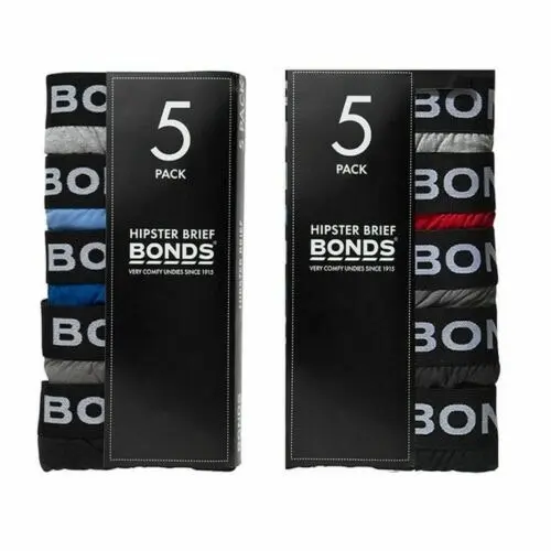 Bonds Mens 5 Pairs Hipster Underwear Mens Briefs Black Red Blue S M L Xl Xxl