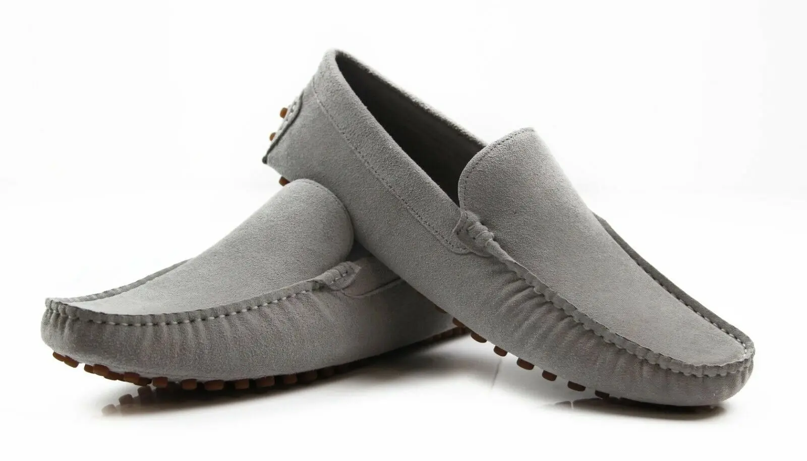 Mens Zasel Summer Boat Shoes Light Grey Suede Casual Slip On Deck Grip Loafers