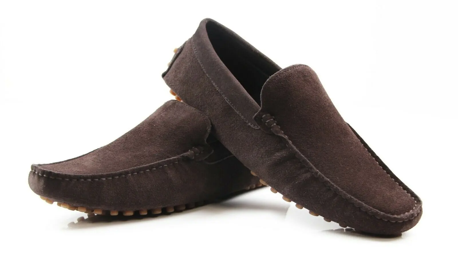 Mens Zasel Summer Boat Shoes Dark Brown Suede Casual Slip On Deck Grip Loafers