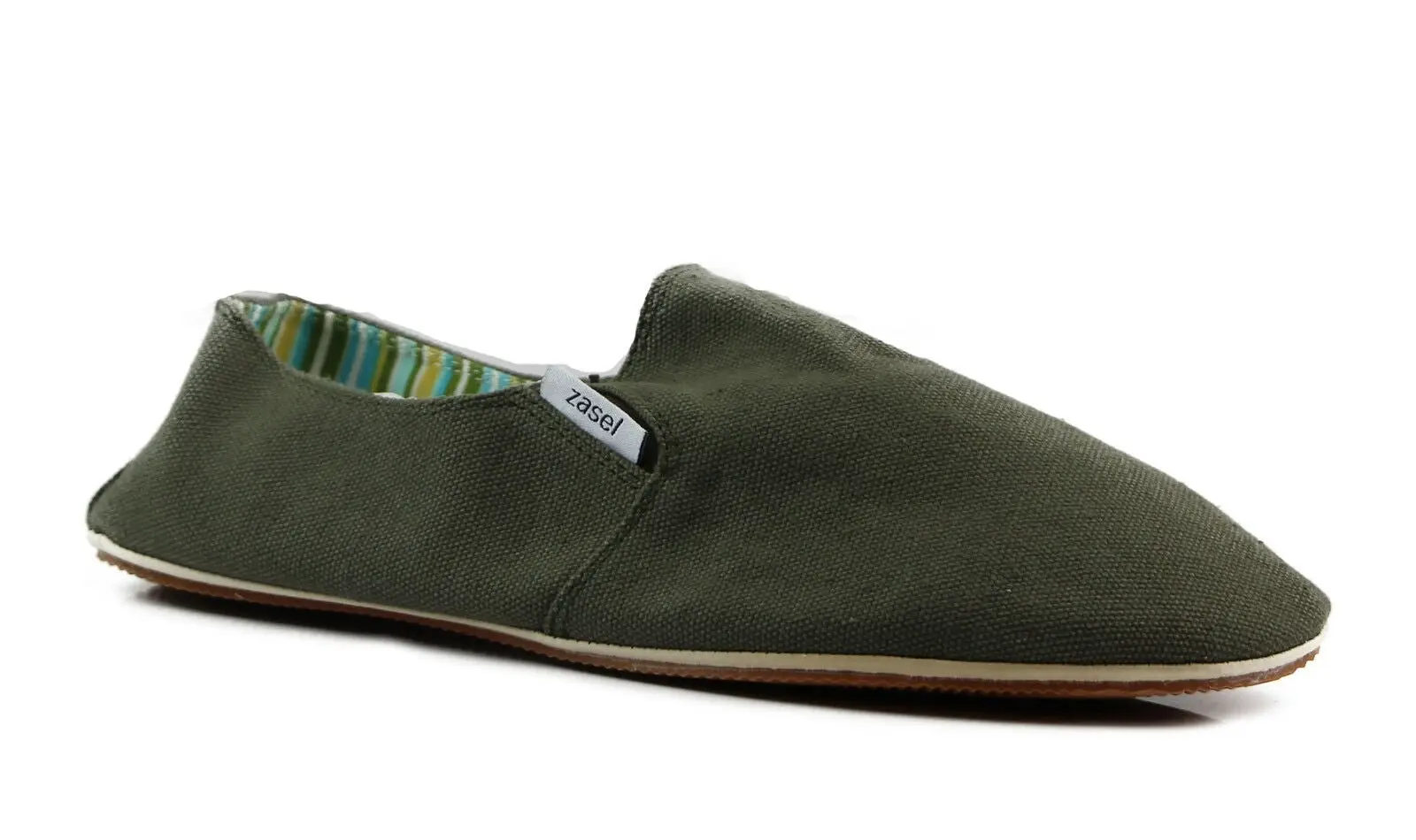 Mens Zasel Cotton Canvas Easy Slip On Flat Grey Khaki Army Green Casual Shoes