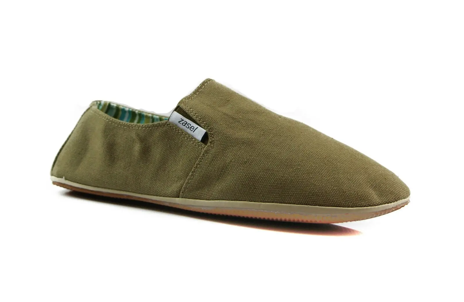 Mens Zasel Cotton Canvas Easy Slip On Flat Grey Khaki Army Green Casual Shoes