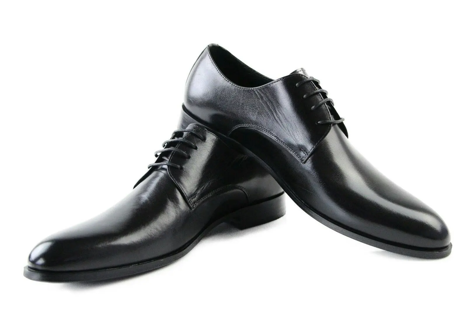 Zasel Beau Black Plain Leather Lace Up Ups Dress Casual Work Mens Mens Shoes