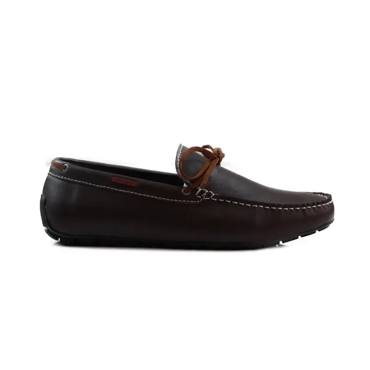 Mens Zasel Anchor Slip On Dark Brown Leather Boat Shoes