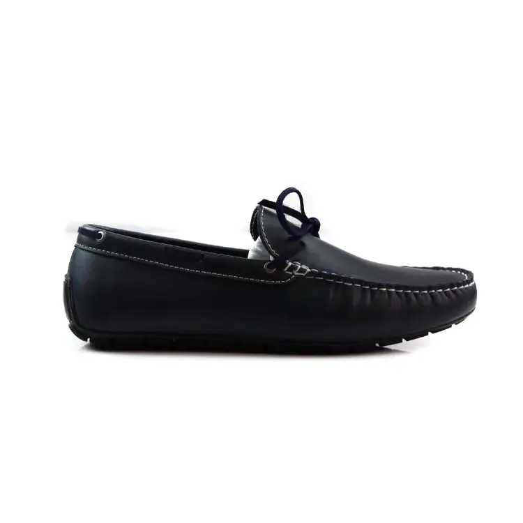 Mens Zasel Anchor Slip On Dark Blue Leather Boat Shoes