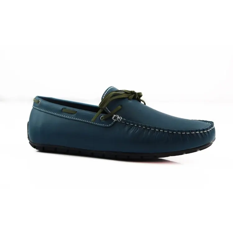 Mens Zasel Anchor Slip On Green Leather Boat Shoes