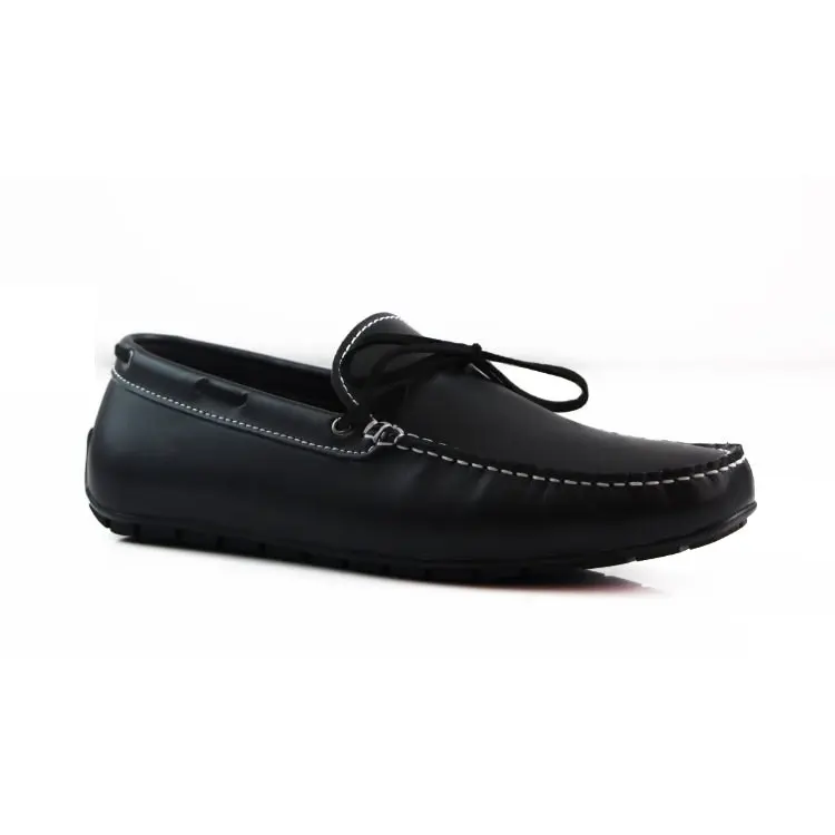 Zasel Anchor Boat Shoes Black Leather Mens Casual Slip On Deck Grip Loafers